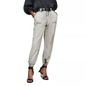 All Saints Dani Denim Joggers Acid Wash Anthracite Gray Tapered Retro Streetwear